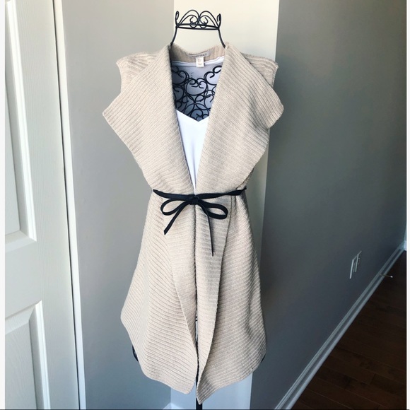 Ellen Tracy Sweaters - Sweater Cardigan with Faux Leather Belt